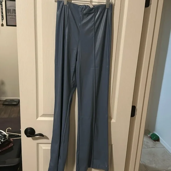 Dusty Blue Faux Leather Pants - Picture 2 of 4